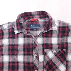 Pacific Crest Tartan Flannel Long Sleeve Button Shirt Mens Size L Red White